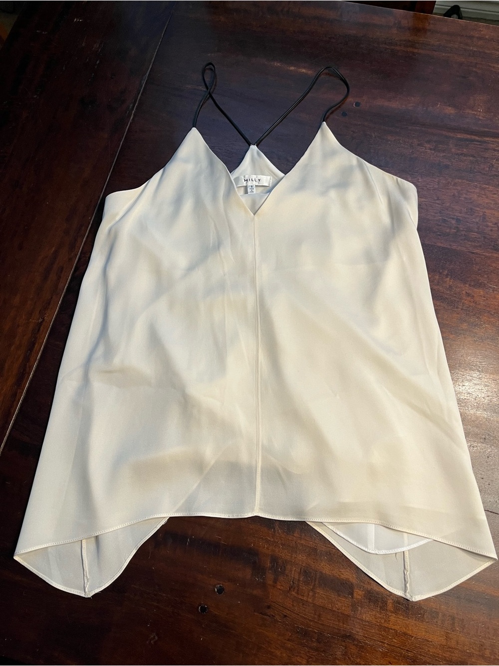 Milly Cream V-Neck Silk Spaghetti Strap Cami